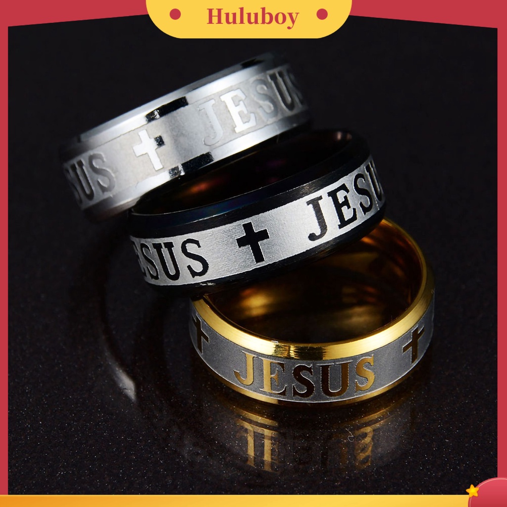 {Ready Stock} Cincin Unisex Huruf Salib Yesus Ukiran Perhiasan Cincin Kristen Pria Wanita Anti Karat Untuk Pesta