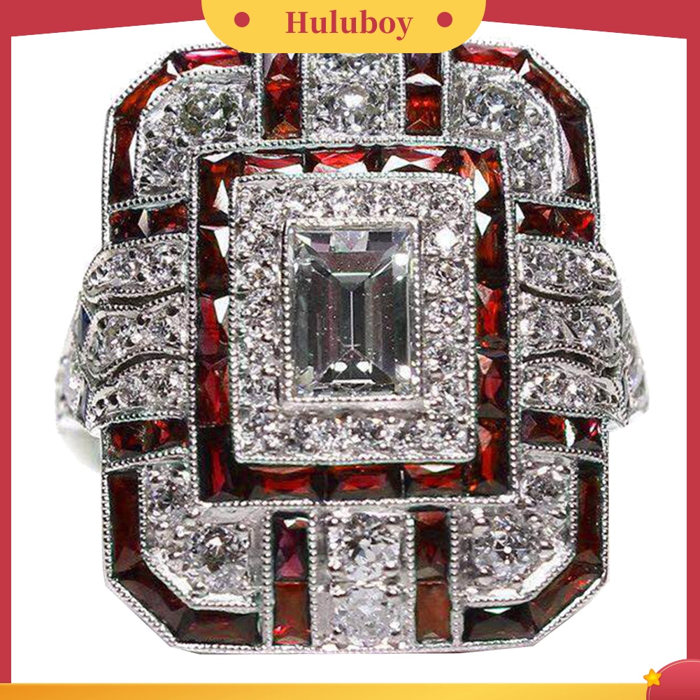 {Ready Stock} Pernikahan Pertunangan Wanita Retro Cubic Zirconia Bertatahkan Perhiasan Cincin Jari Persegi