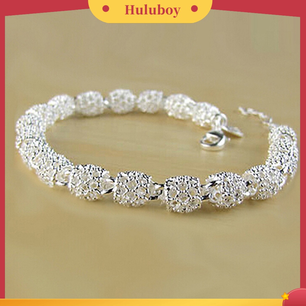{Ready Stock} Gelang Elegan Anti Karat Wanita Lapis Silver Hollow Bola Bangle Rantai Untuk Travel