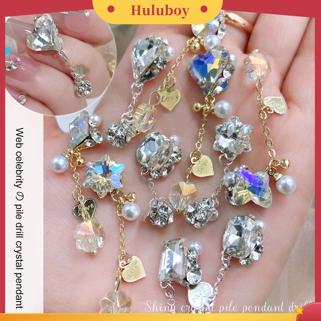 {In Stock} Manicure Berlian Imitasi Bersinar Tiga Dimensi Berkilau DIY Gloss Susun Berlian Imitasi Rantai Liontin Kuku Jantung Pesona Perlengkapan Kuku