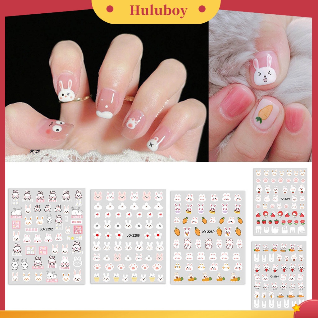 {In Stock} 2Pcs Stiker Kuku Tidak Luntur Perekat Diri Yang Dapat Dilepas DIY Eye-catching Kartun Kelinci Wortel Stiker Kuku Manicure Aksesoris Salon Kuku Supply