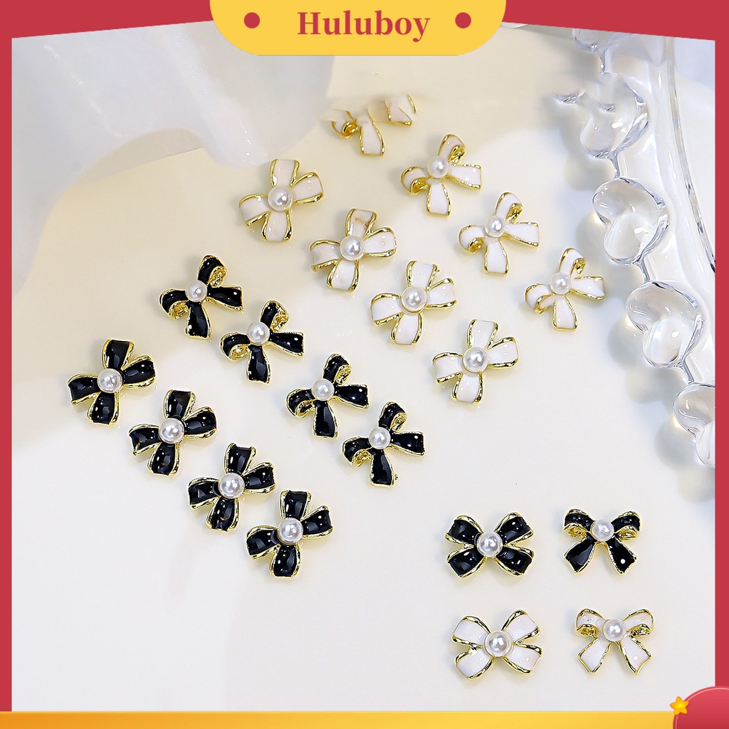 {In Stock} 3Pcs Busur Dekorasi Kuku Bersinar Tiga Dimensi Gaya Perancis DIY Mini Angin Harum Kecil Faux Pearl Bow Hitam Putih Nail Art Bows Untuk Salon Kuku