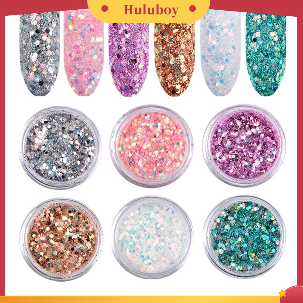 {In Stock} 6Pcs Colorful Manicure Pigments Paillette Lase-r Sequin Nail Glitter Bubuk