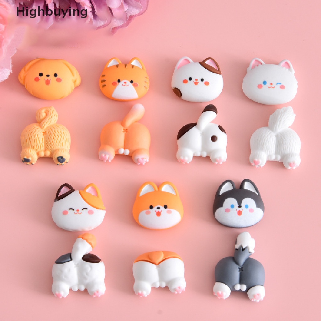 Hbid 10Pcs Kartun Lucu Kucing Anjing Kepala Dan Pantat Set Resin Datar Kembali Scrapbooking DIY Perhiasan Craft Dekorasi Aksesoris Ponsel Case Kulkas Stiker Glory