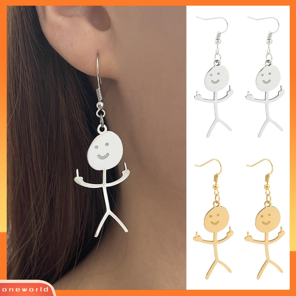 [OWR] 1pasang Menjuntai Anting-Anting Buatan Tangan Geometris Tindik Eye-catching Electroplating Dekorasi Wanita Lucu Punk Stickman Hook Earrings Fashion Perhiasan