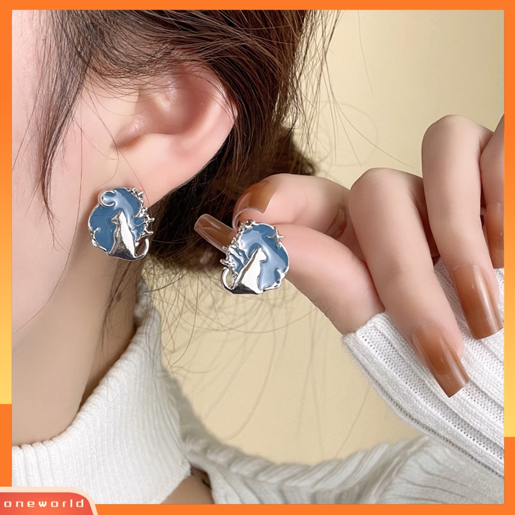 [OWR] 1pasang Ear Studs Temperamen Elegan Tidak Teratur Fancy Hypoallergenic Biru Menjatuhkan Minyak Kucing Wanita Anting Perhiasan Fashion