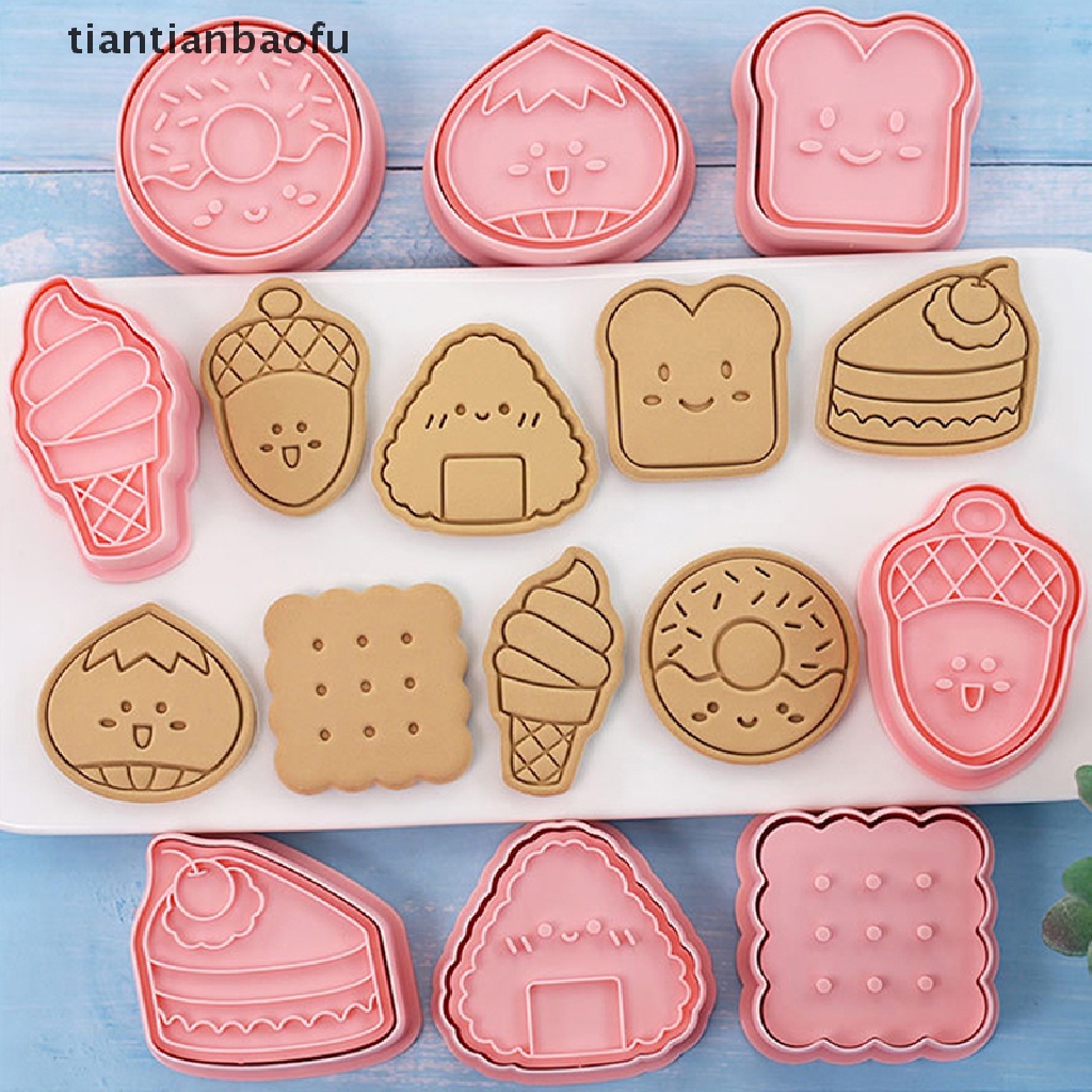 [tiantianbaofu] 8pcs/set Cookie Cutter Fondant Cetakan Kue Kering Plastik DIY Fondant Pastry Decorag Baking Alat Masak Butik