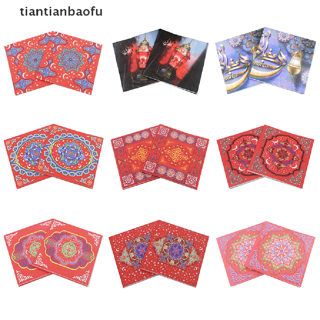 [tiantianbaofu] 20pcs/pack Eid Mubarak Ramadan Dekorasi Printed Holiday Napkin Tisu Wajah Butik