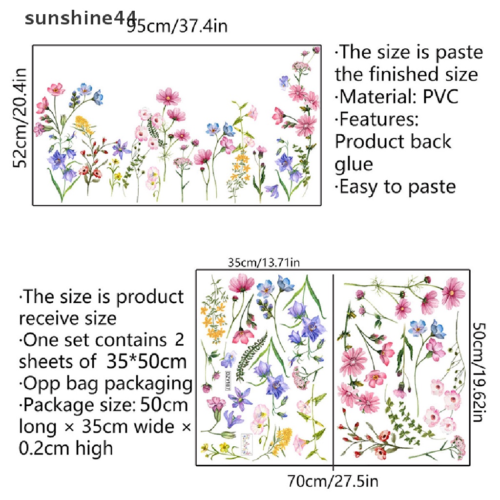 Sunshine Flowers Wall Stiker Dekorasi Kamar Rumah Poster Kamar Tidur Perekat Stiker Dinding ID