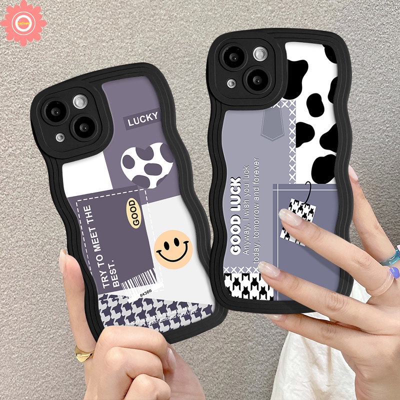 Redmi Note11 10s 9 8 10 9s 11s 11Pro 10Pro Max Redmi 12C 9A 10C 9 10 10A A1 A1+9T 9C NFC Mi 11T Pro POCO M3 X3 NFC Pro Smile Leopard Splicing Houndstooth Soft Tpu Wavy Edge Sarung