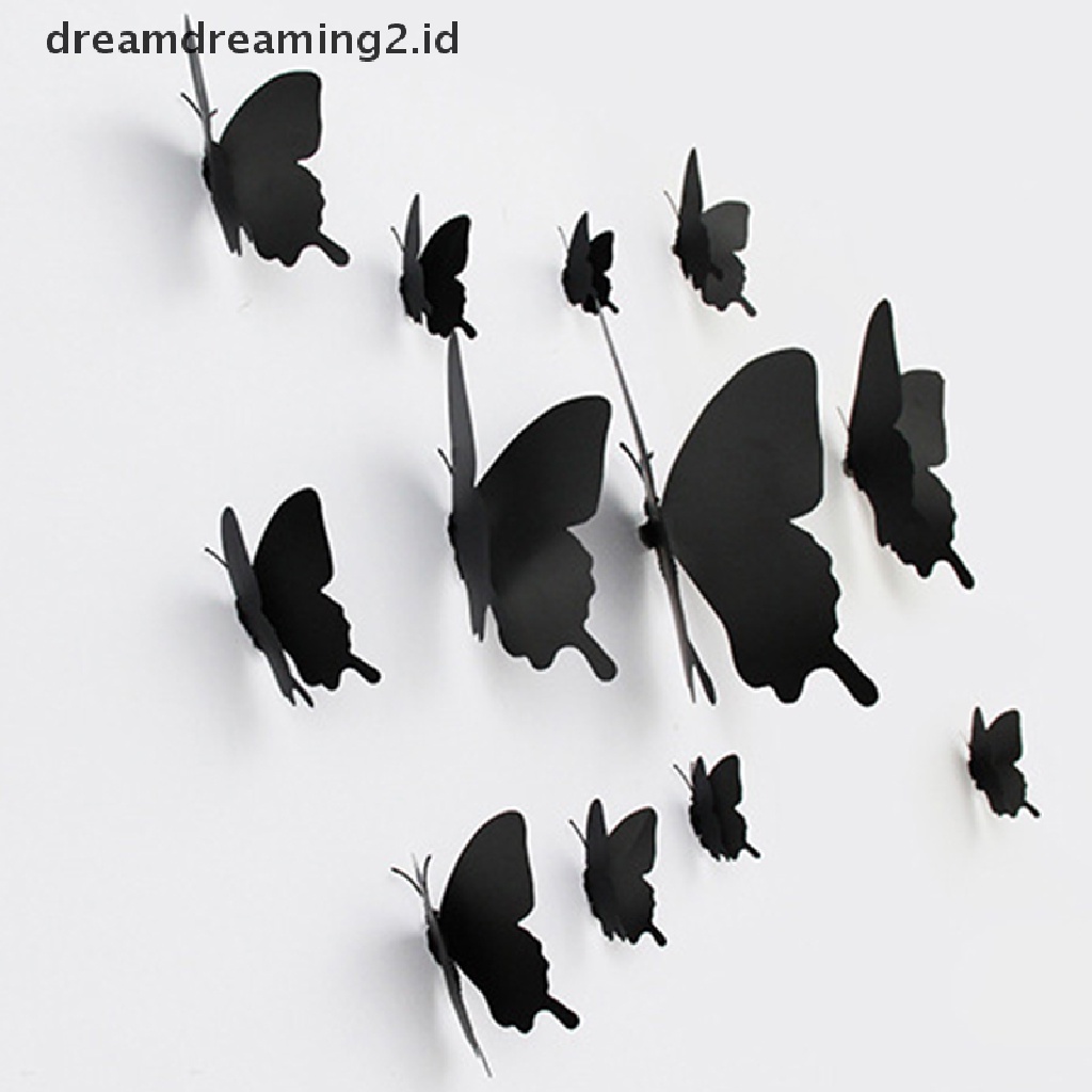 (hot) 12pcs/set 3D Hitam Pteris Butterfly Stiker Dinding Kupu Kupu Magnet ers//