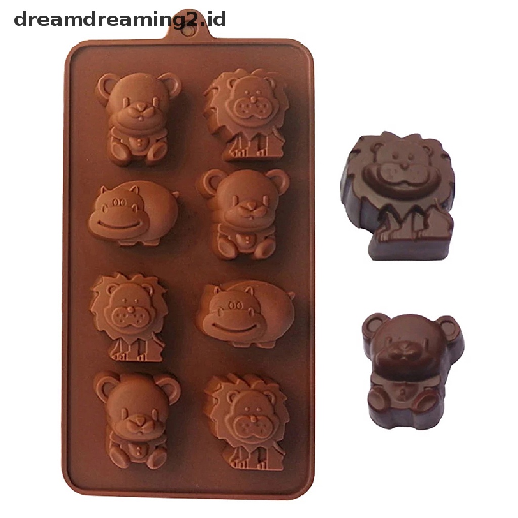 (hot) Cetakan Silikon Hewan Bentuk Hippo Lion Bear Coklat Sabun Kue Peralatan Dapur DIY//