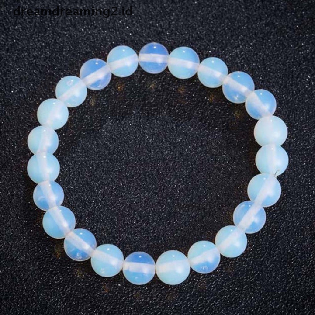 (hot) Fashion 8mm Bulat Kristal Moonstone Batu Alam Membentang Gelang Manik-Manik Untuk Wanita//