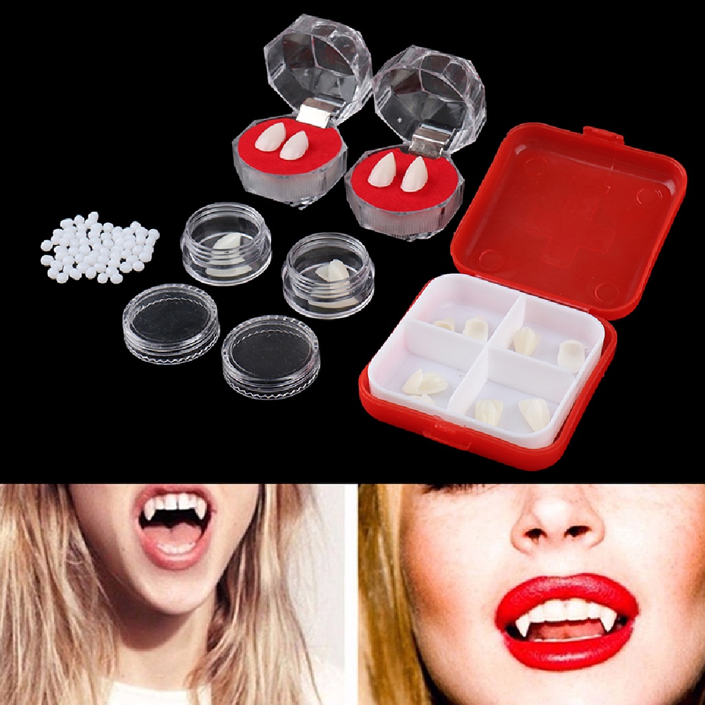 Deid 2pcs Gigi Vampir Taring Mainan Aman Resin Halloween Gigi Palsu Teeth Alat Peraga Cosplay Martijn