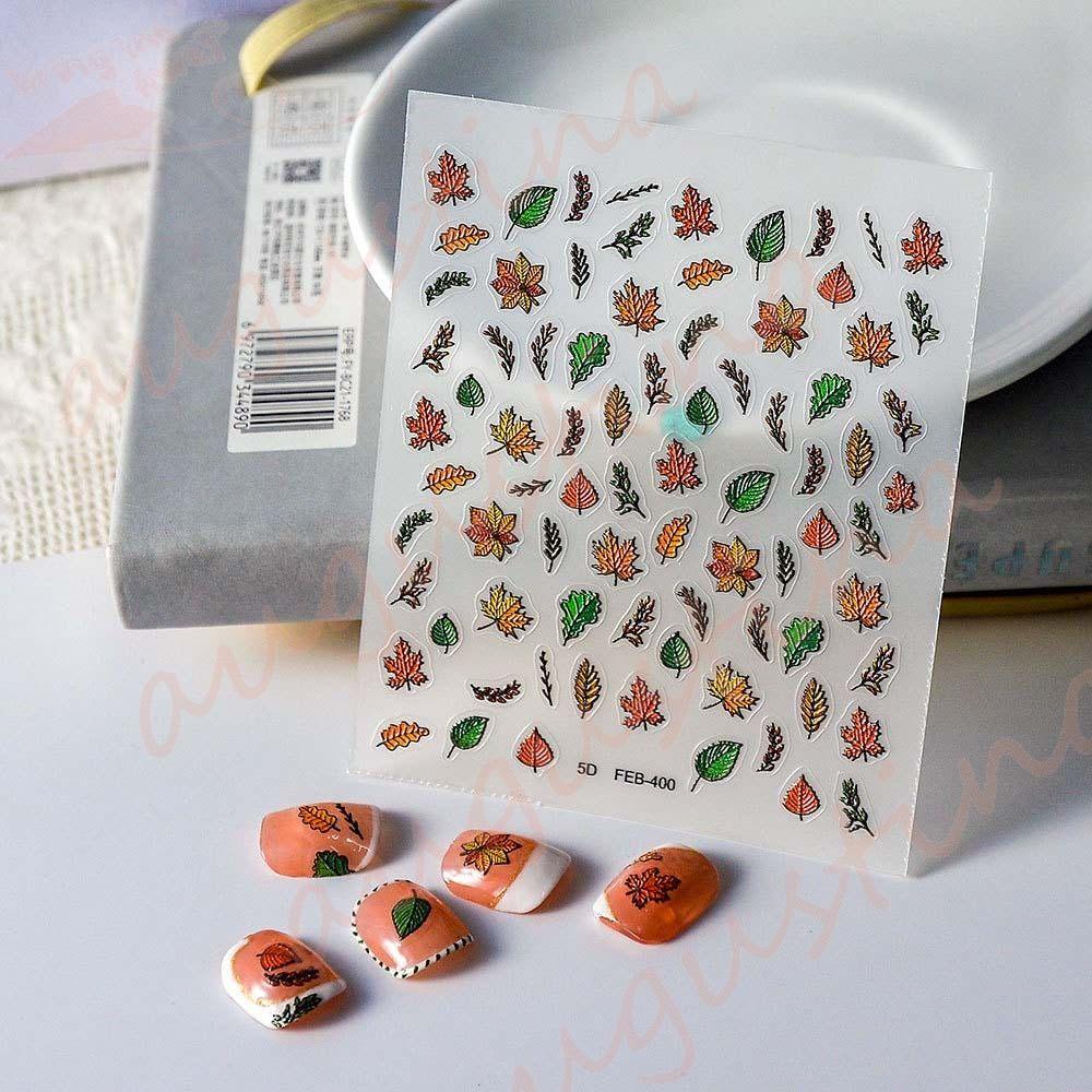 Agustina Stiker Kuku Kupu-Kupu Fashion Perekat Diri Maple Daun Bintang Rose Nail Art Dekorasi