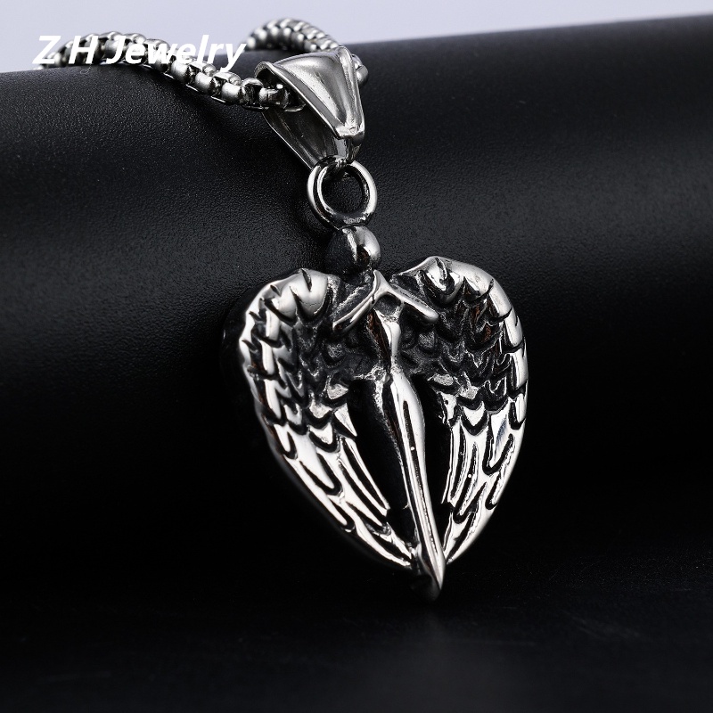 [Z H Perhiasan] Vintage Punk Angel Liontin Pria Dan Wanita Fashion Stainless Steel Kalung Hip Hop Pesta Perhiasan Aksesoris