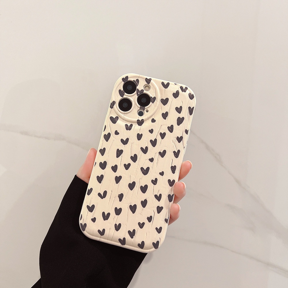 IPHONE Vintage Utuh Kecil Hitam Cinta Hati Perlindungan Penuh Ponsel Back Case Cover Untuk Iphone7 8 PLUS X XR XS 11 12 13 14 PRO MAX SE 2020