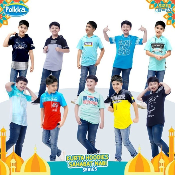 Kurta Hoodie Kaos Anak Laki-Laki Muslim Lengan Pendek