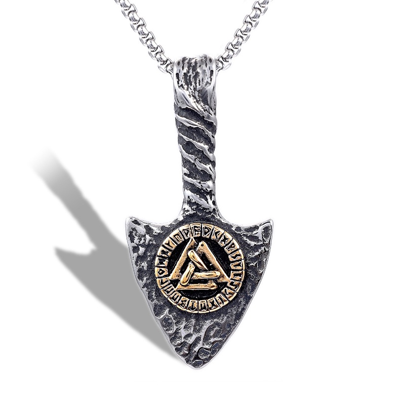 [Z H Perhiasan] Vintage Nordic Viking Rune Tombak Hip Hop Liontin Pria Dan Wanita Fashion Stainless Steel Kalung Punk Pesta Rock Perhiasan Aksesoris