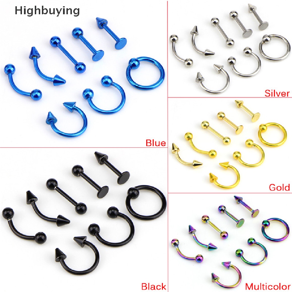 Hbid Campur 8PCS 16G Stainless Steel Helix Perhiasan Telinga Alis Hidung Bibir Rings Glory