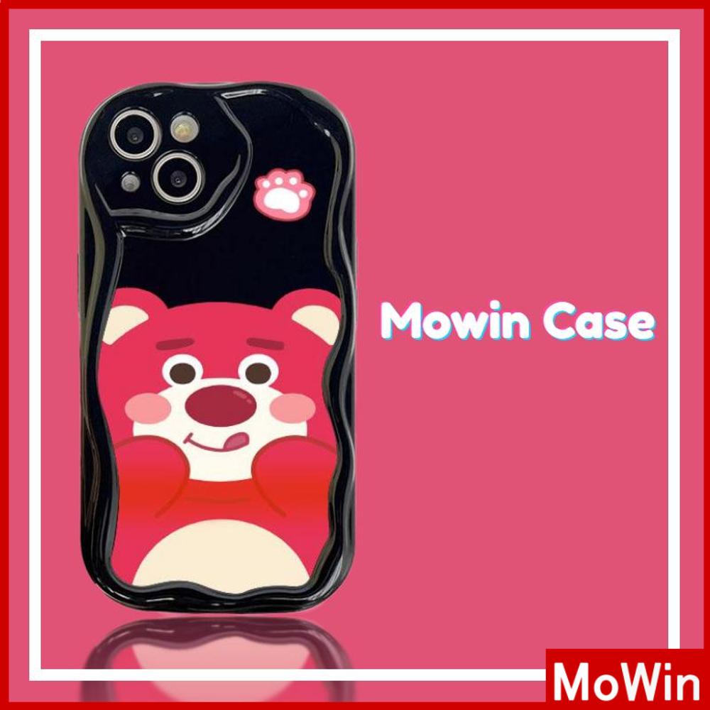 For iPhone 14 Pro Max iPhone Case 3D Curved Edge Wave Glossy Black TPU Airbag Shockproof Camera Cover Strawberry And Bear Compatible with iPhone 13 Pro max 12 Pro Max 11 xr xs max