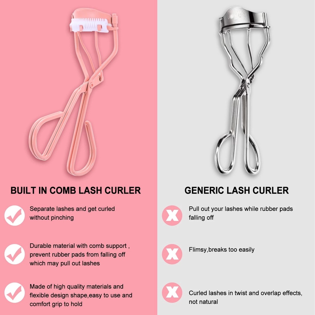 MAANGE Pink Eyelash Curler with Eyelash Comb Handheld Long Lasting Metal Eyelash Curler Clip Big Eye Cosmetic Tools Women Acces