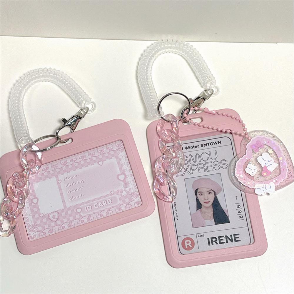 Timekey 3inch Kpop Pink Photocard Holder Akrilik Kredit ID Bank Card Foto Display Holder Bus Subway Card Pelindung Case Liontin DGA1