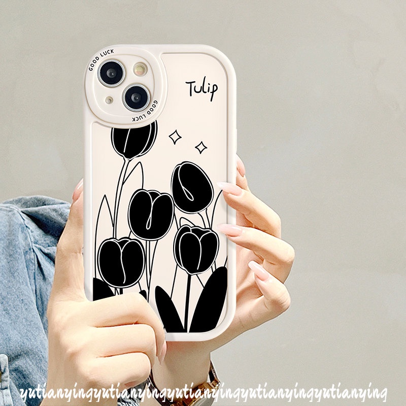 Silicon Soft Tpu Back Case for Infinix Hot 10T 11s 9 10 11 Play Infinix Smart 6 5 10s Note 8 Hot 10 Lite Ins Simple Black Tulip Flowers Couple Phone Cover