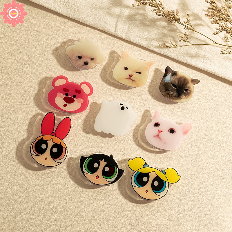 Cute Strawberry Bear Manyo Phone Grip Foldable Bracket The Power.puff Girls Glossy Lovely Cat Dog Lucu Kartun Hantu Universal Scalable Phone Stand Holder