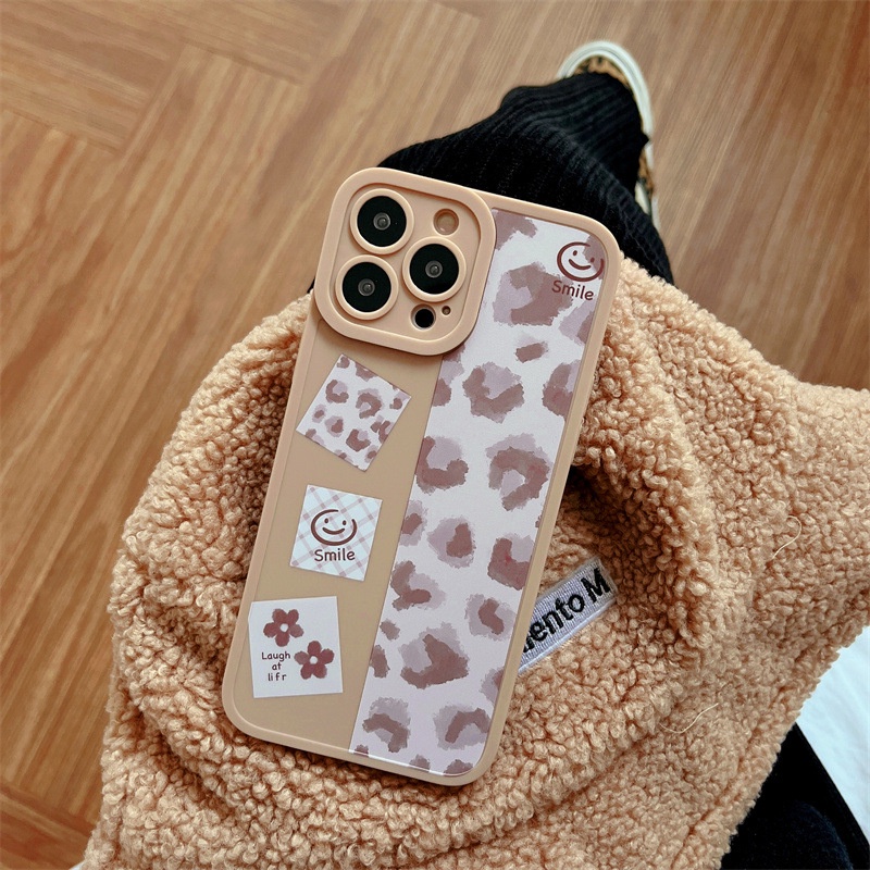 IPHONE Ins Pink Pola Leopard Silikon Lembut Perlindungan Penuh Casing Ponsel Cover Untuk Iphone7 8 PLUS X XR XS 11 12 13 14 PRO MAX