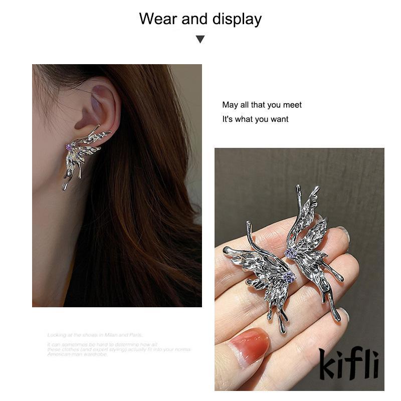 [KD] Anting Kupu-Kupu Biokimia Logam Cair Anting Rasa Desain Zirkon Ungu Asimetris