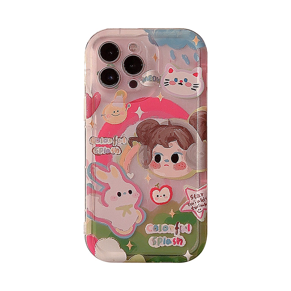 IPHONE Ins Lucu Headphone Rainbow Girl Kartun Silikon Case Untuk Iphone14 11 12 13 PRO MAX Casing Cover Pelindung AT0161