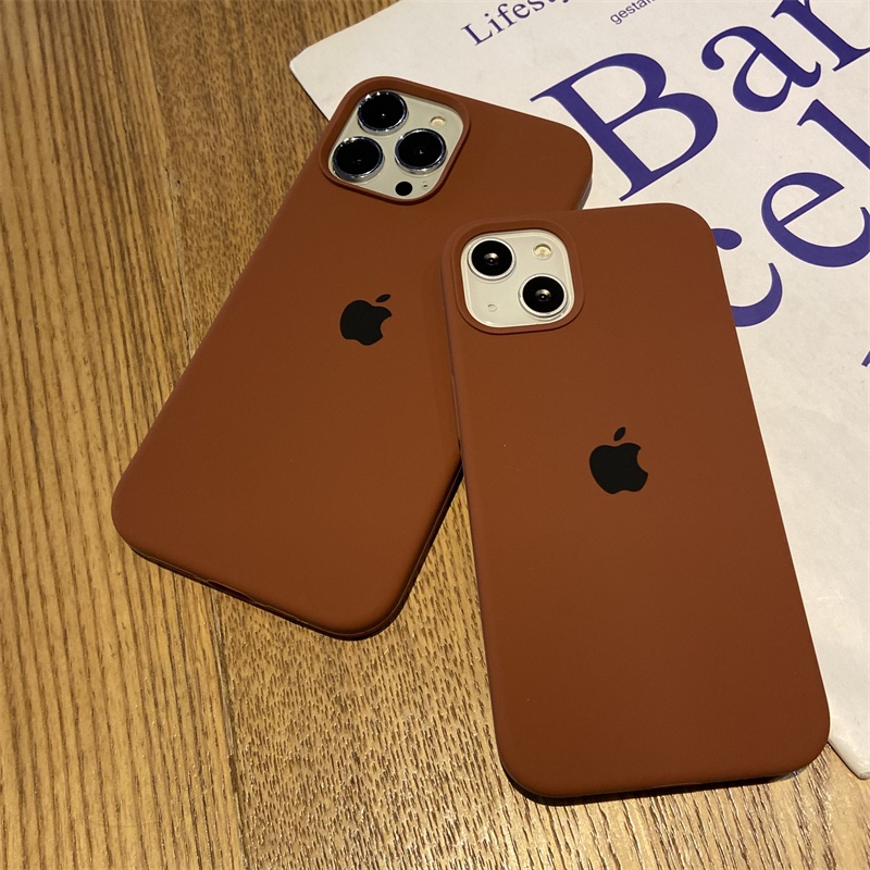 Soft Case Bahan Silikon Warna Coklat Untuk IPhone 11 12 13 14 Pro X XR XS Max 7 8 Plus