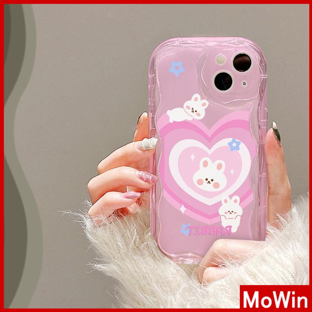 For iPhone 14 Pro Max iPhone Case 3D Curved Edge Wave Clear Case TPU Airbag Shockproof Camera Cover Pink Rabbit Compatible with iPhone 13 Pro max 12 Pro Max 11 xr xs max 7 Plus 8