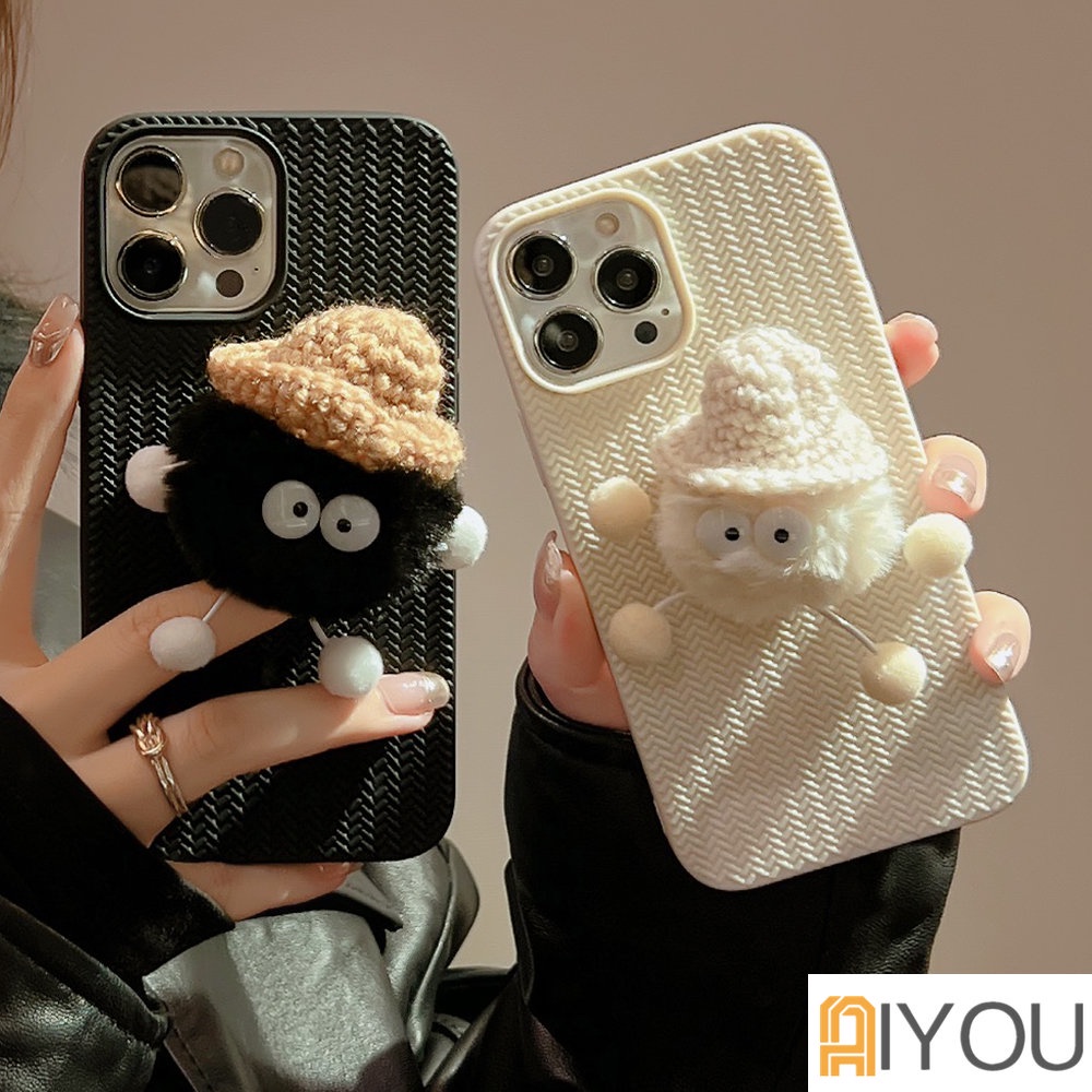 IPHONE Cute 3D Plush Briket Boneka Sweater Tekstur Casing Ponsel Untuk Iphone14 12 13 11 Pro ProMax Plus X XR Xsmax Shockproof Soft Cover