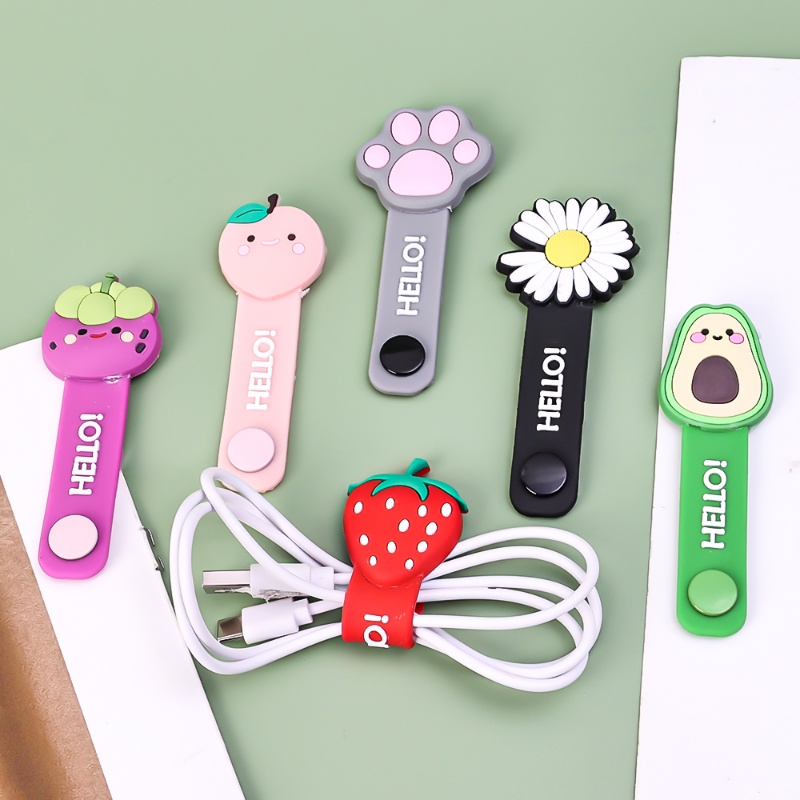 Cute Fruit Flower Silicone Cable Winder Kabel Multifungsi Organizer Bookmark Headset Data Line Alat Penyimpanan Pelindung Kabel