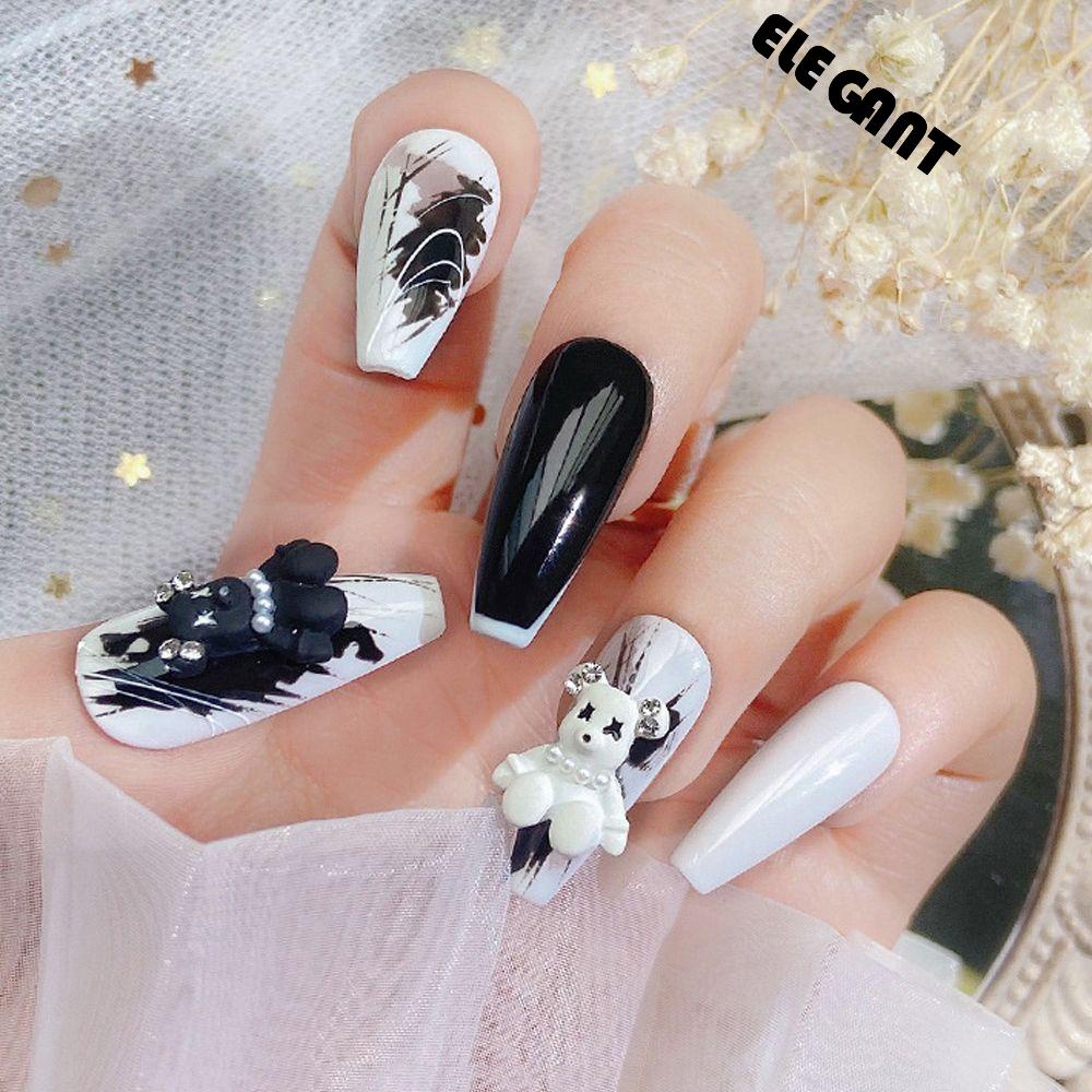 [Elegan] Kartun Nail Art Berlian Imitasi Wanita|Warna Cinta Hati Hiasan Kuku Bunga Beruang Perhiasan Kuku 3D