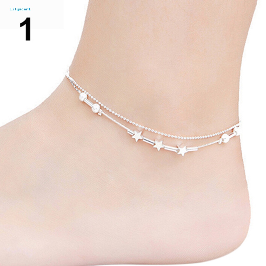 Lilyscent Manik-Manik Bintang Hati Bentuk Rantai Kaki Untuk Belanja Bintang Heart Beads Pendant Foot Bracelet Ringan