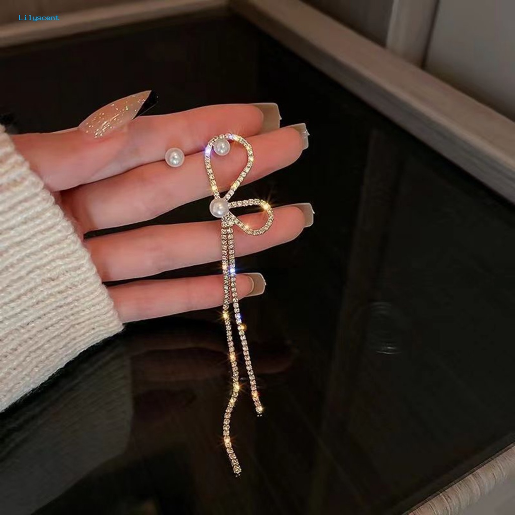 Lilyscent 1pasang Hypoallergenic Drop Earrings Perhiasan Aksesoris Fashion Mutiara Imitasi Anting Rumbai Berlian Imitasi