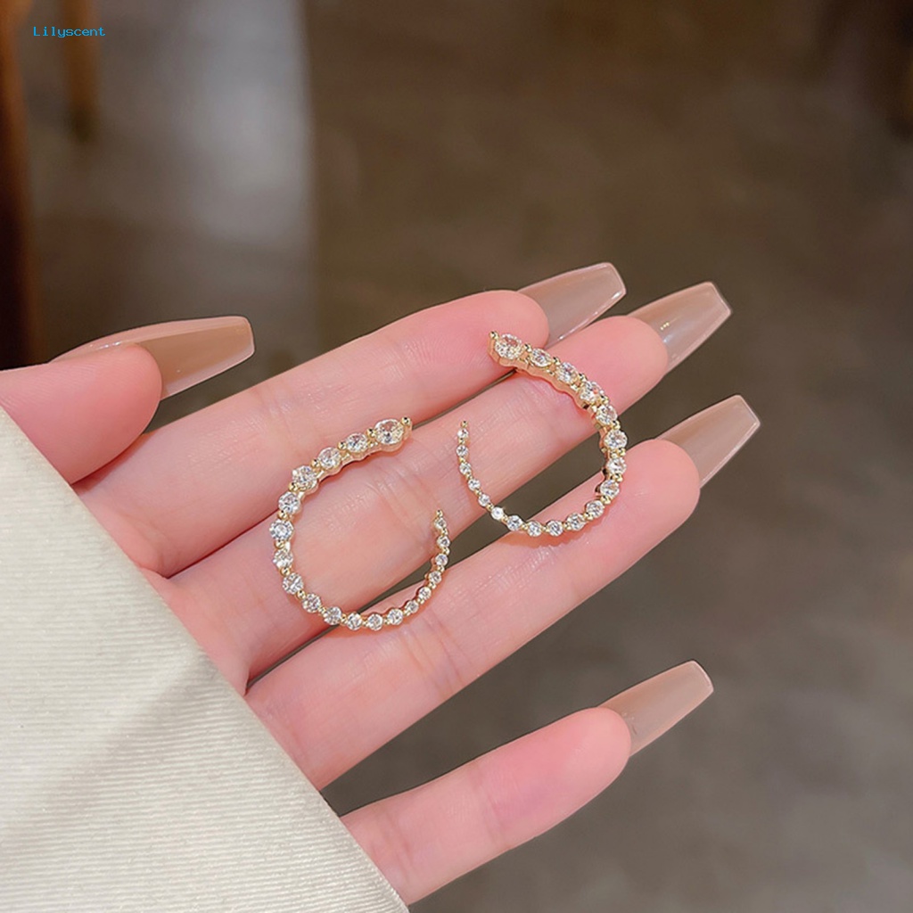 Lilyscent 1pasang Tembaga Wanita Anting Fashion Perhiasan Berlian Imitasi Berkilau Wanita Open Hoop Earrings Geometric