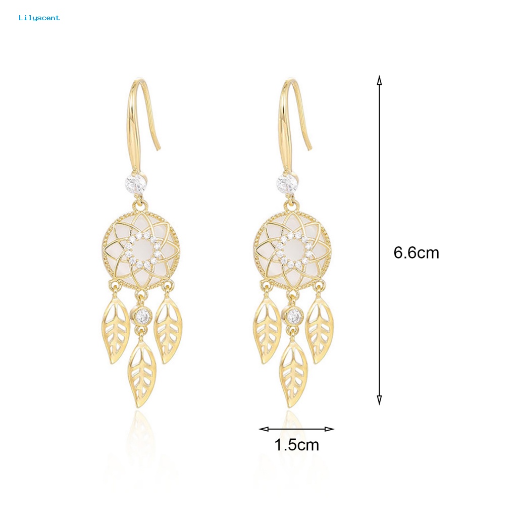 Lilyscent 1pasang Anting Rumbai Warna Emas Aksesori Perhiasan Bunga Hias Berlian Imitasi Daun Anting Rumbai Geometris