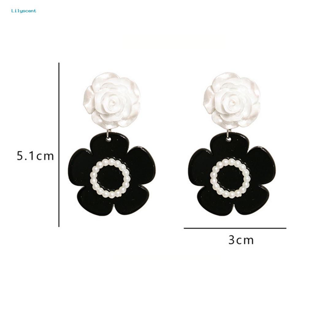 Lilyscent 1pasang Colorfast Ear Rings Perlengkapan Kostum Mewah Camellia Pearl Stud Earrings Retro