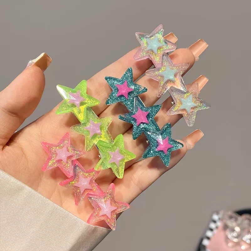Baru Y2K Gaya Wanita Gadis Manis Keren Bintang Jepit Rambut Side Bang Alligator Clip Hairpin Simple Shiny Pentagram Hair Clip Aksesoris Rambut