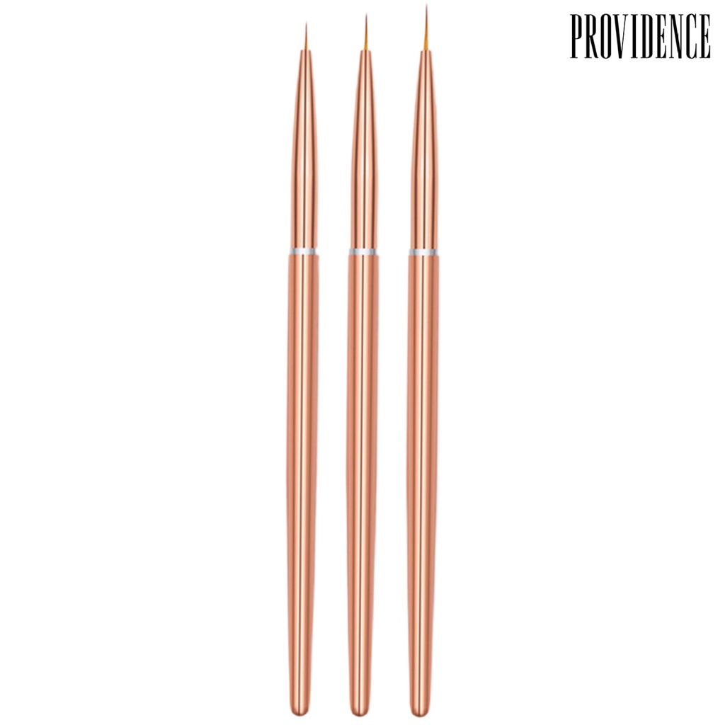 Providence 3Pcs Pena Kuku Bulu Nilon Lembut Gagang Logam Non-slip Pegangan Nyaman Multifungsi Desain Nail Art Rose Golden Profesional Nail Art Pull Pen Alat Salon