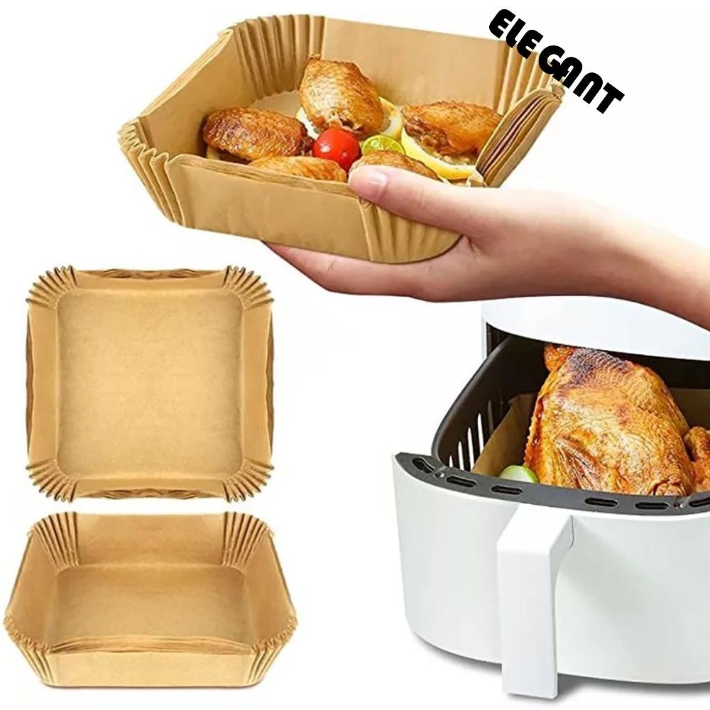 [Elegan] Air Fryer Kertas Sekali Pakai Coklat/Putih 50/100pcs Perlengkapan Dapur Anti Air Anti Lengket Square Disposable Paper Liner