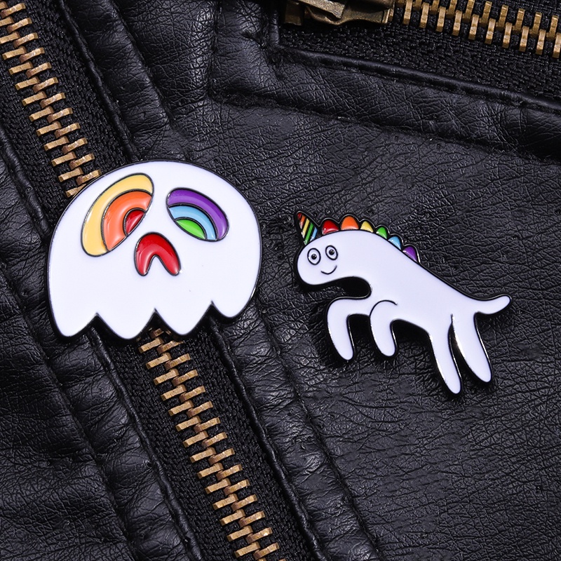 Kartun Rainbow Ghost Lapel Pin Unicorn Ransel Badge Hadiah Untuk Teman Aksesoris Pakaian