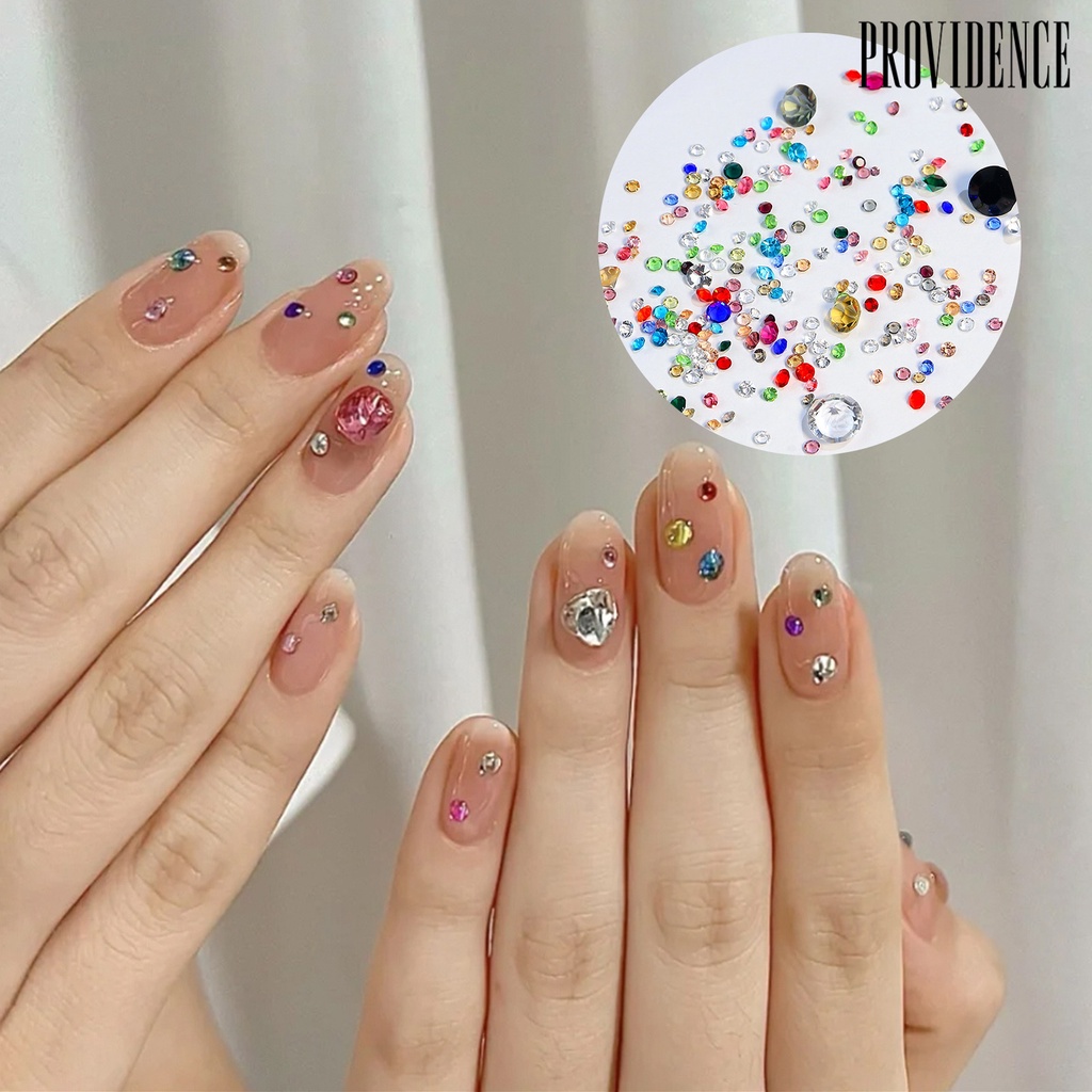 Providence 1tas Nail Art Berlian Imitasi Bersinar Glitter Berkilau DIY Mempesona Efek Visual Warna-Warni Dasar Runcing Pesona Kuku Dekorasi Salon Pasokan