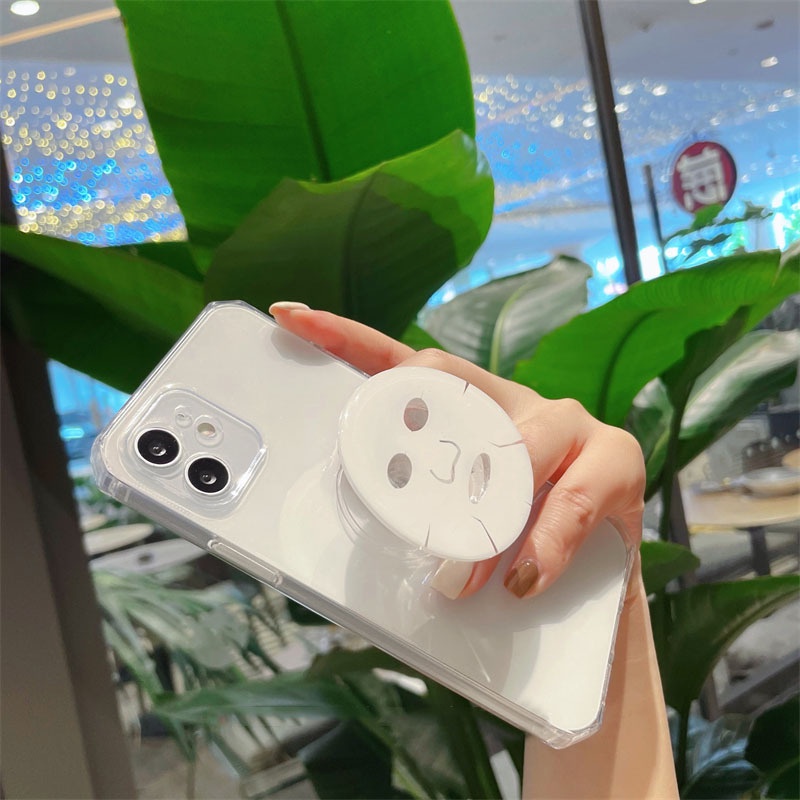IPHONE Masker Wajah Anak Perempuan Phone Holder Cover Transparan Casing Ponsel Tepi Lurus Untuk Iphone7 8 PLUS X XR XS 11 12 13 MINI PRO MAX SE 2020