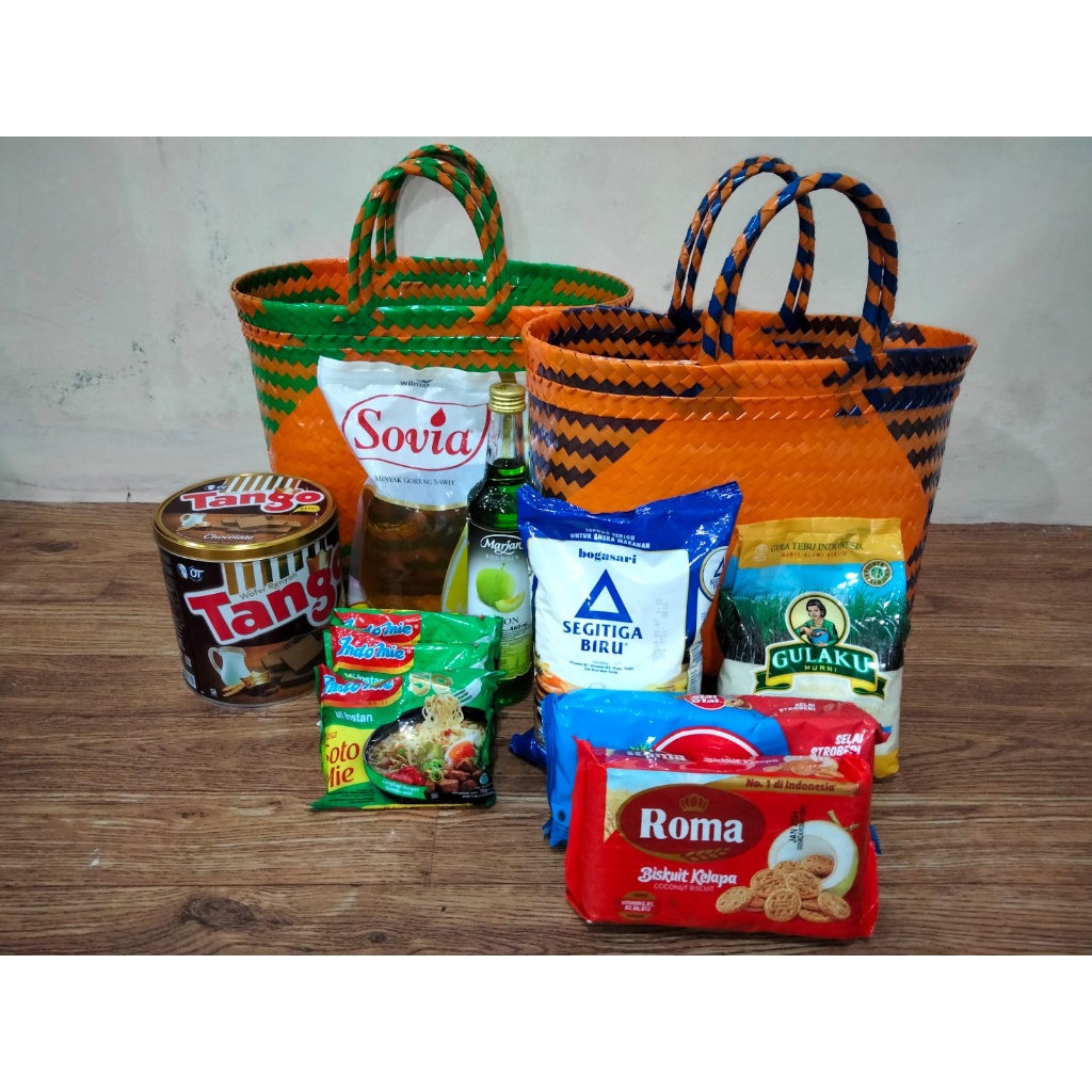 Tas Hampers Lebaran / 5Pcs Tas Anyaman Motif Kaca Halus ukuran L 02