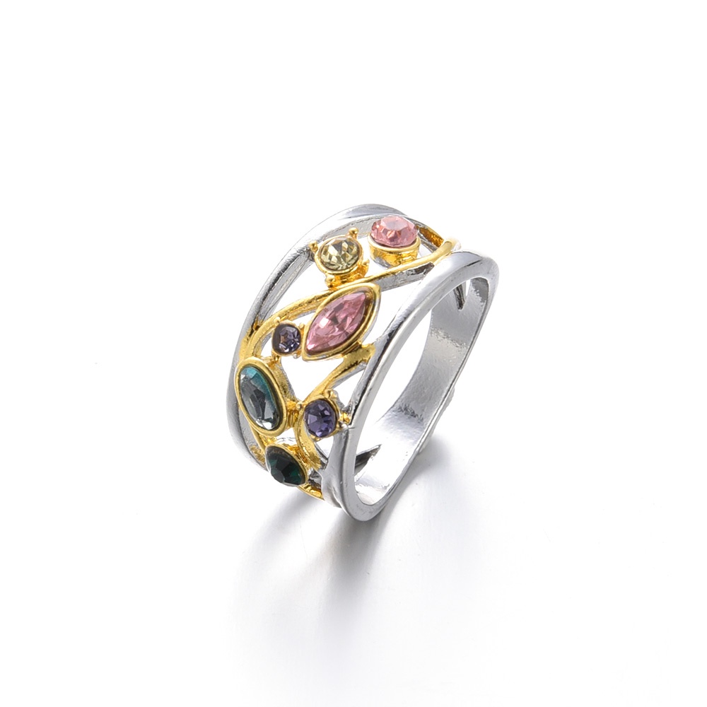 Cincin Pola Geometris Multicolor Indah/Cincin Jari Garis Bergelombang Zirkon Kreatif/Aksesoris Perhiasan Pesta